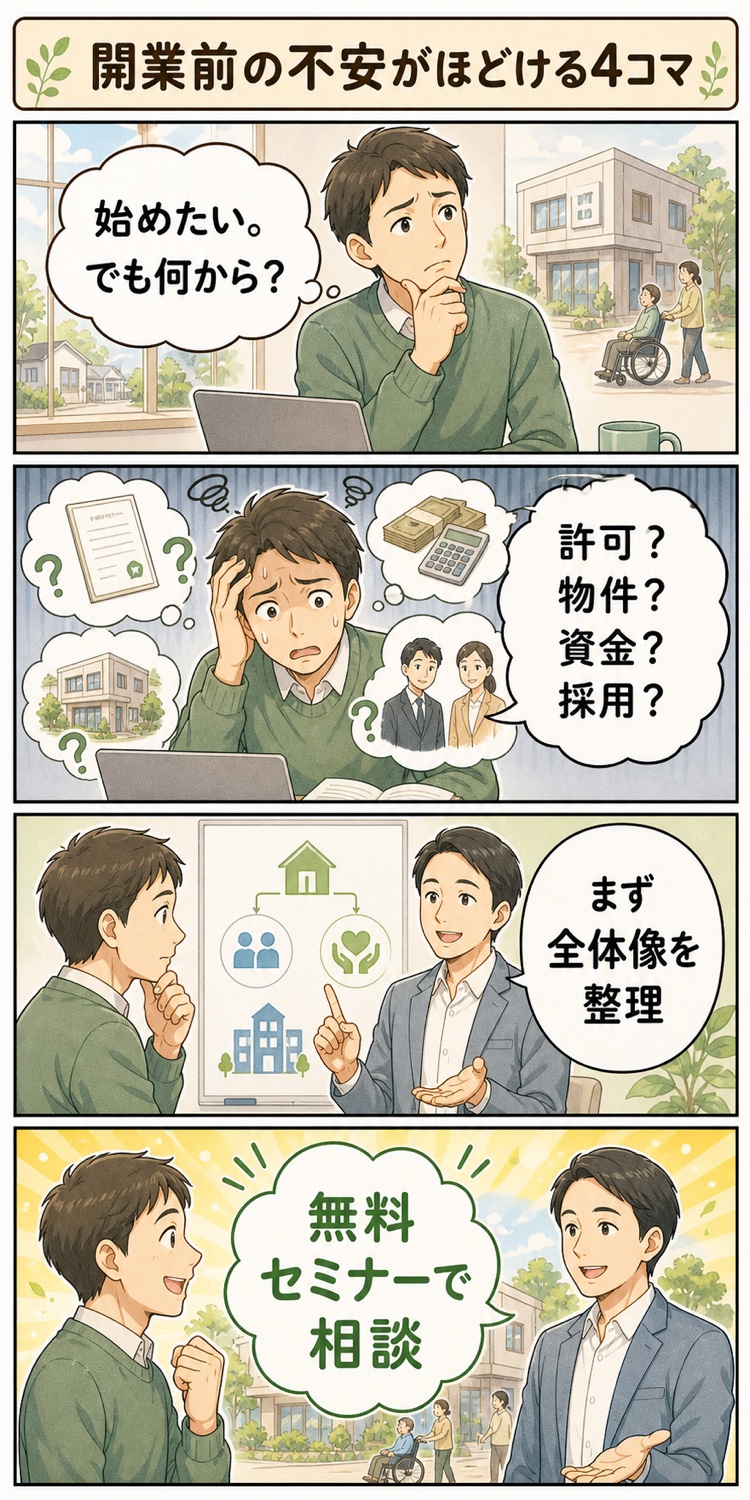 開業前の不安がほどける4コマ